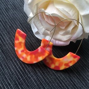 Red yellow acrylic tortoiseshell hanging earrings